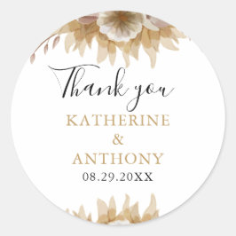 Pegatina Redonda Boda mínimo de Boho Floral