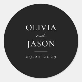 Pegatina Redonda Boda mínimo negro moderno