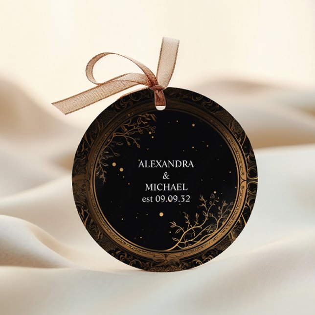Pegatina Redonda Boda Mística Celestial Negra y Dorada (Subido por el creador)