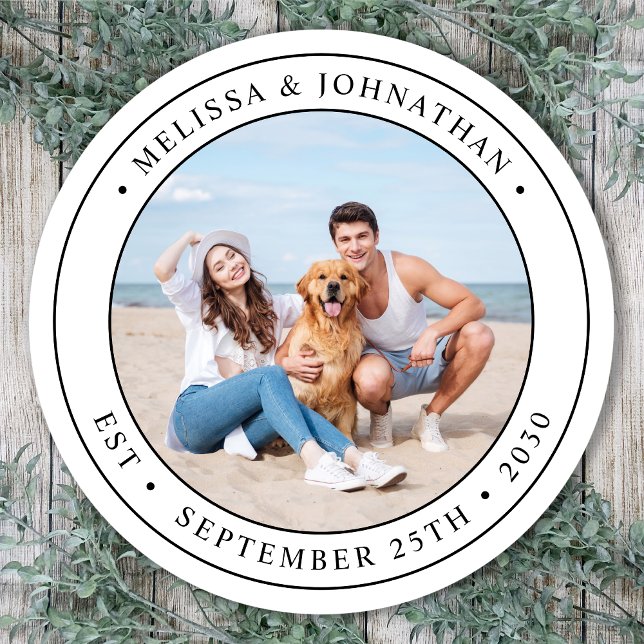 Pegatina Redonda Boda moderna con foto personalizada (Subido por el creador)