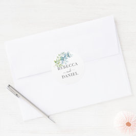 Pegatina Redonda Boda moderna de eucalipto con vegetación en acuare