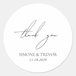 Pegatina Redonda Boda moderno blanco y negro limpio