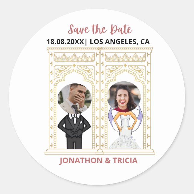 Pegatina Redonda Boda moderno Código QR Añadir nombre Fecha Página  (Anverso)