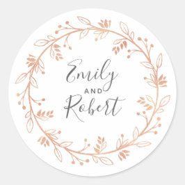Pegatina Redonda Boda moderno con flores de oro Rosa