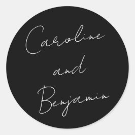 Pegatina Redonda Boda moderno de escritura a mano Boho Black