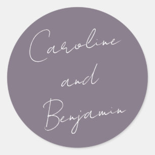 Pegatina Redonda Boda moderno de escritura manual Dusty Purple