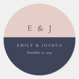 Pegatina Redonda Boda moderno de la Marina Azul de Rubor