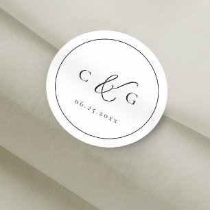 Pegatina Redonda Boda moderno de la tipografía simple y elegante