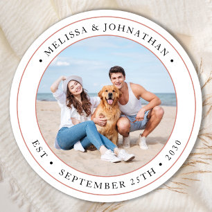 Pegatina Redonda Boda moderno fotográfico personalizado