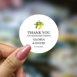 Pegatina Redonda Boda moderno limón amarillo