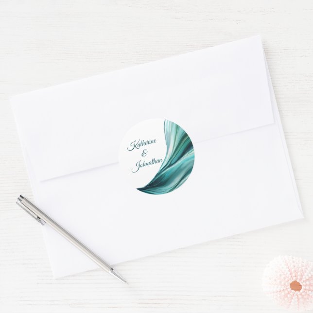 Pegatina Redonda Boda moderno-verde esmeralda- (Sobre)