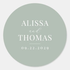 Pegatina Redonda Boda moderno verde sabio minimalista