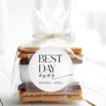 Pegatina Redonda Boda moderno y brillante gracias tarjeta plegada<br><div class="desc">¡Añade estos pegatinas del "Mejor Día de la Historia" a tus favores matrimoniales,  obsequios,  regalos,  bolsos y más! Edita con tus nombres.</div>
