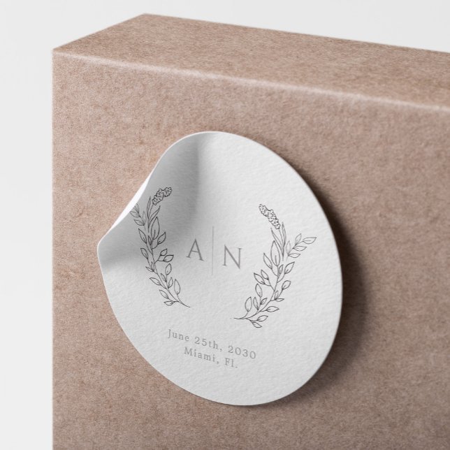 Pegatina Redonda Boda monográfica elegante (Subido por el creador)