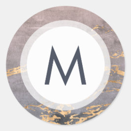 Pegatina Redonda Boda Monograma acuarela y dorado