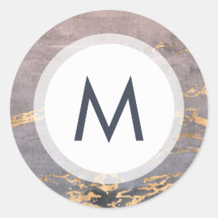 Pegatina Redonda Boda Monograma acuarela y dorado