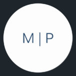 Pegatina Redonda Boda monograma azul de la marina moderna simple<br><div class="desc">Pegatina boda simple y moderno con su monograma en una fuente sans serif azul marino sobre un fondo blanco. El tipo de letra y los colores de fondo pueden cambiarse a los colores que desee. Un diseño sobrio y minimalista que sigue siendo elegante y elegante. Use estos pegatinas para sellar...</div>