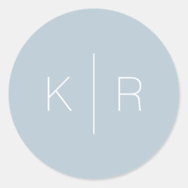 Pegatina Redonda Boda monograma azul turbio y moderno sencillo