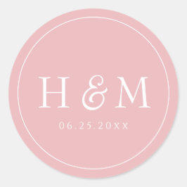 Pegatina Redonda Boda Monograma con Tipografía Sencilla y Elegante