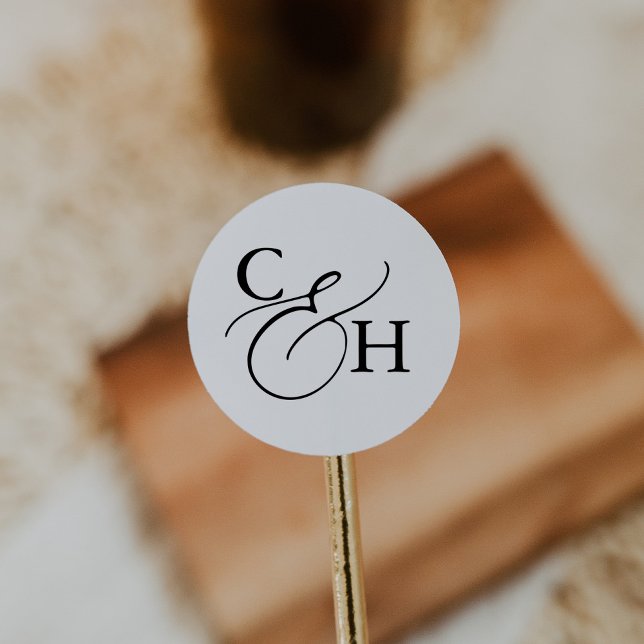 Pegatina Redonda Boda monograma de caligrafía simple elegante (Subido por el creador)