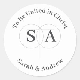 Pegatina Redonda Boda Monograma de Cruz y Anillos