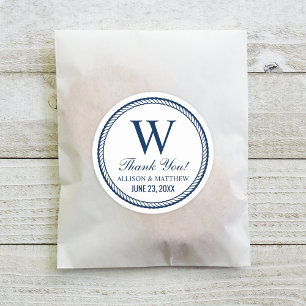 Pegatina Redonda Boda Monograma de Cuerda Náutica