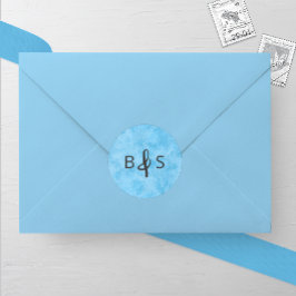 Pegatina Redonda Boda monograma de escarcha azul de invierno