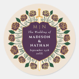 Pegatina Redonda Boda Monograma de Escudo de Espada para Huevos