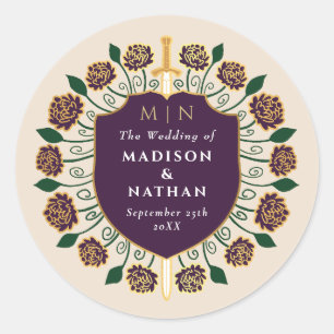 Pegatina Redonda Boda Monograma de Escudo de Espada para Huevos