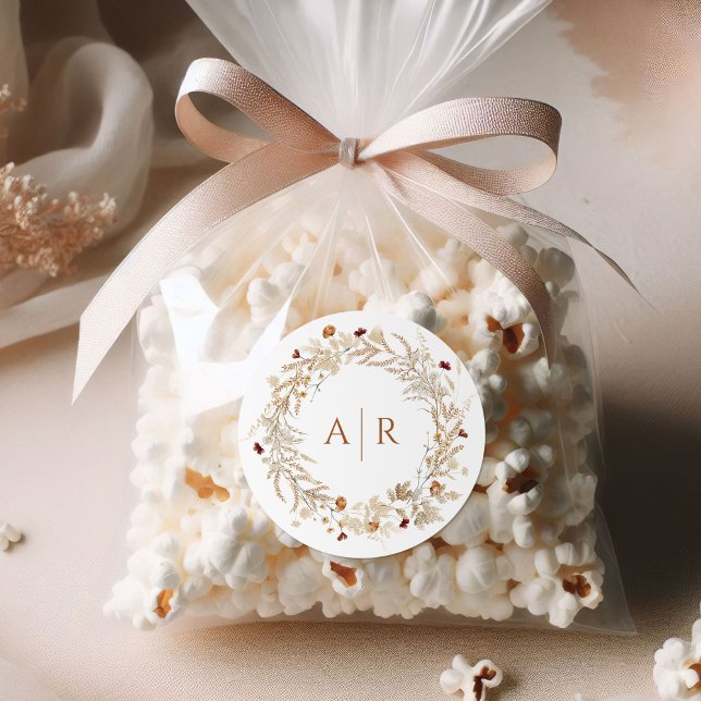 Pegatina Redonda Boda Monograma de Iniciales de Flor Silvestre (Subido por el creador)