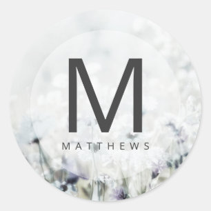 Pegatina Redonda Boda Monograma de Meadow Song Wildflowers que se d