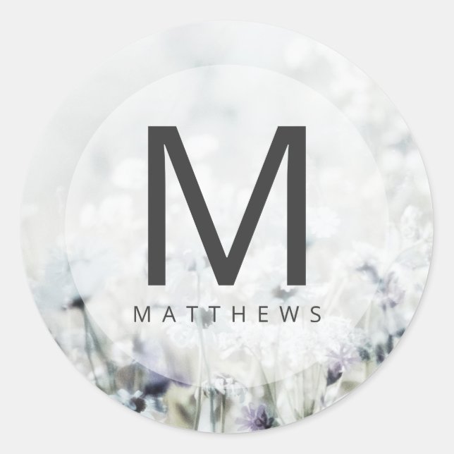 Pegatina Redonda Boda Monograma de Meadow Song Wildflowers que se d (Anverso)