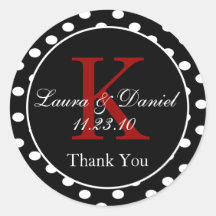 Boda Monograma de puntos de polka rojo blanco blan