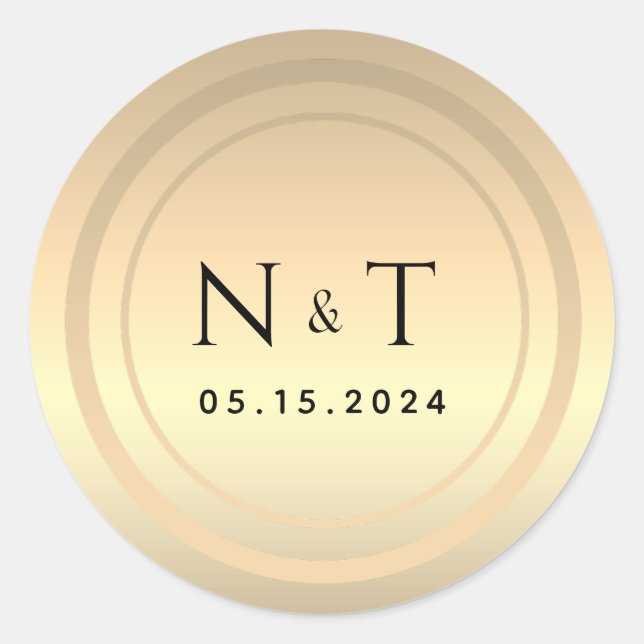 Pegatina Redonda Boda Monograma de Relieve metalizado dorado (Anverso)