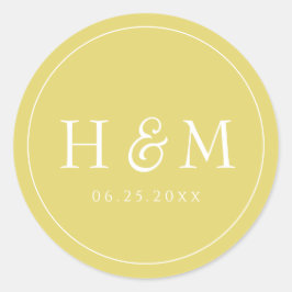 Pegatina Redonda Boda Monograma de Tipografía Sencilla y Elegante