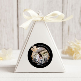 Pegatina Redonda Boda monograma floral de oro negro exclusivo
