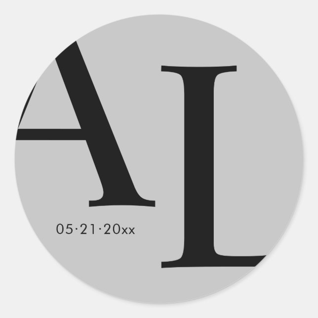 Pegatina Redonda boda monograma grande ultramoderno (Anverso)