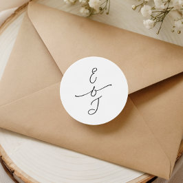 Pegatina Redonda Boda Monograma Manuscrito Caprichoso Simple