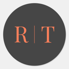 Pegatina Redonda Boda monograma naranja gris