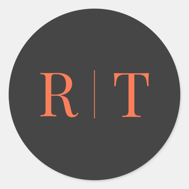 Pegatina Redonda Boda monograma naranja gris (Anverso)