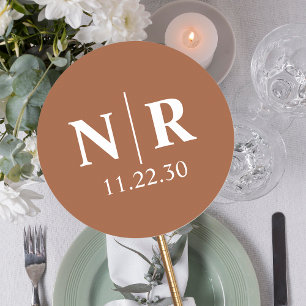 Pegatina Redonda Boda Monograma Novia Y Groom Iniciales