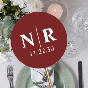 Pegatina Redonda Boda Monograma Novia Y Groom Iniciales