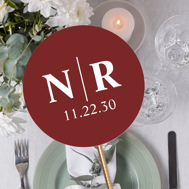 Pegatina Redonda Boda Monograma Novia Y Groom Iniciales (Subido por el creador)