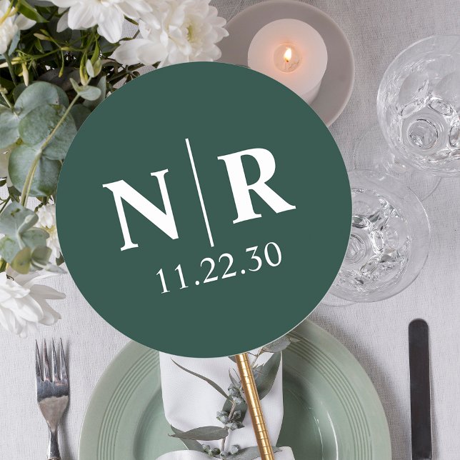 Pegatina Redonda Boda Monograma Novia Y Groom Iniciales (Subido por el creador)