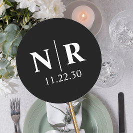 Pegatina Redonda Boda Monograma Novia Y Groom Iniciales