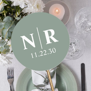 Pegatina Redonda Boda Monograma Novia Y Groom Iniciales