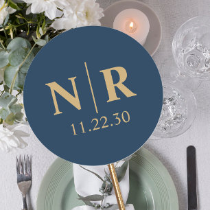 Pegatina Redonda Boda Monograma Novia Y Groom Iniciales