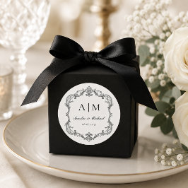 Pegatina Redonda  Boda Monograma Vintage Elegante 