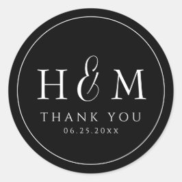 Pegatina Redonda Boda Monogramada con Tipografía Simple y Elegante