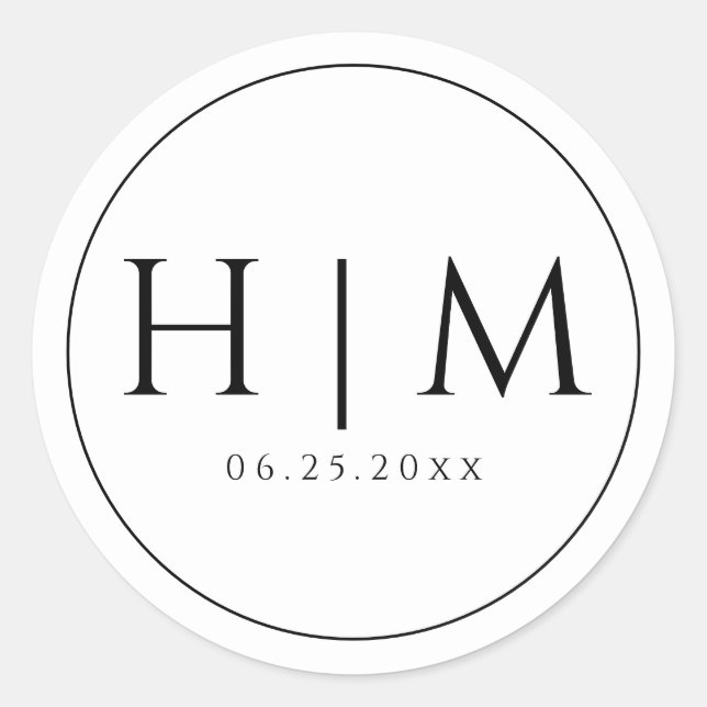 Pegatina Redonda Boda Monogramada con Tipografía Simple y Elegante (Anverso)